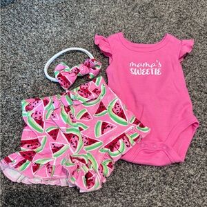 Pink Watermelon Print Baby Outfit Set